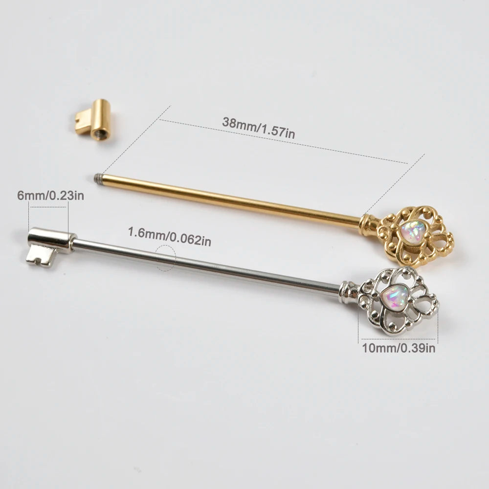 1PC Stainless Steel 14G Industrial Barbell Piercing Key Earrings Cartilage Helix Piercing Jewelry for Women Men Barbell Piercing