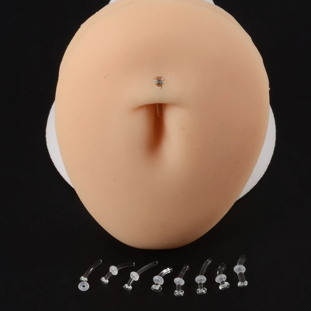 1PC Glass Nose Stud Transparent Glass Straight Nose Ring Retainer Holder  Hoop Earrings Belly Ring Navel Piercing Jewelry
