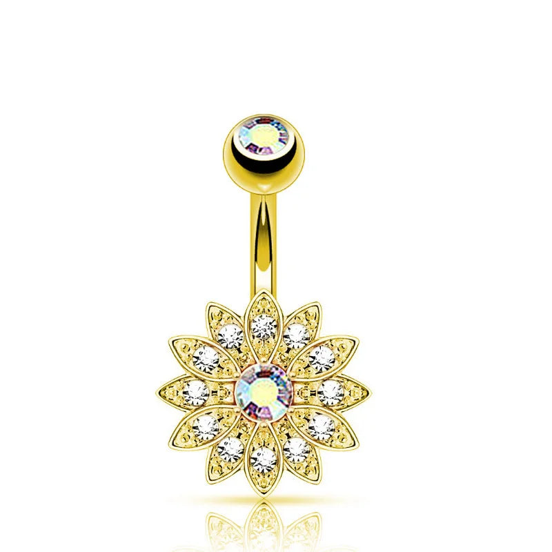 14G Surgical Steel Dangle Navel Belly Button Ring Bar Curved Barbell Body Piercing Jewelry for Women Crystal CZ Ball Screw