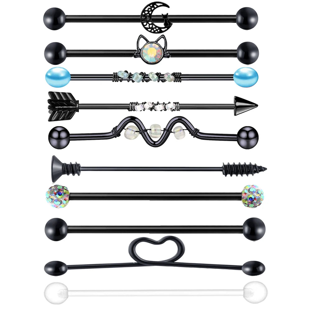 14G Industrial Piercing Barbells Jewelry Surgical Steel CZ Marble Pearl Style for Women Men Cartilage Earring Body Piercing