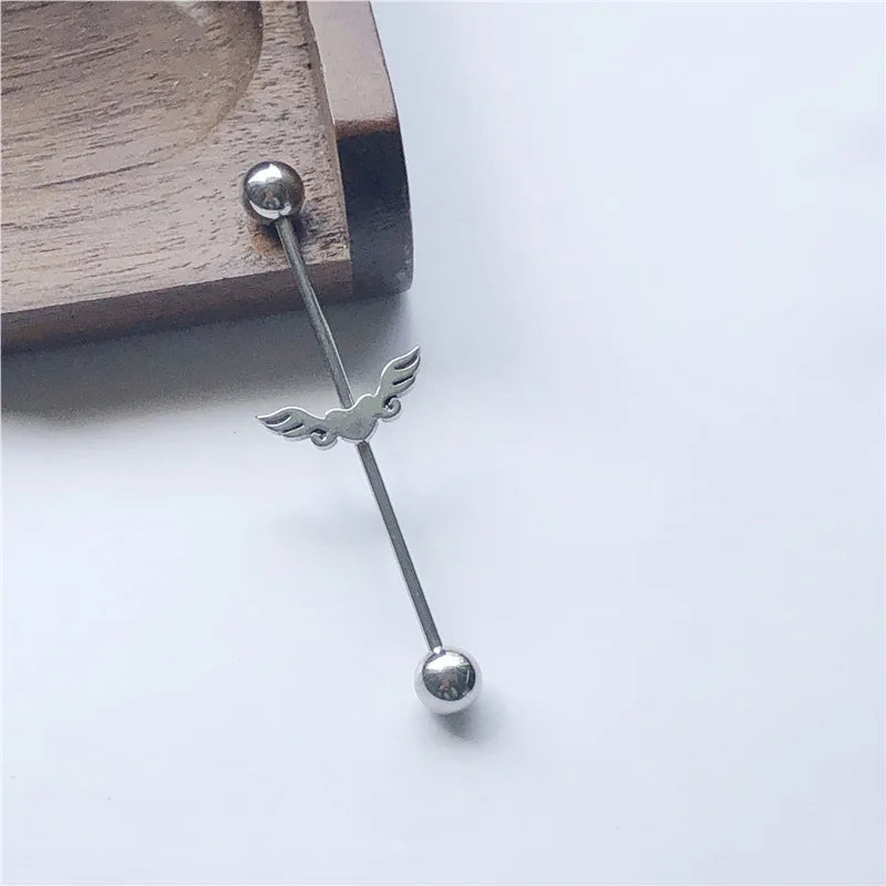 14G Cross Industrial Barbell Piercing Heart Earring Straigh Bar Cartilage Ear Piercing Barbells Body Jewelry Ear Piercing Ring
