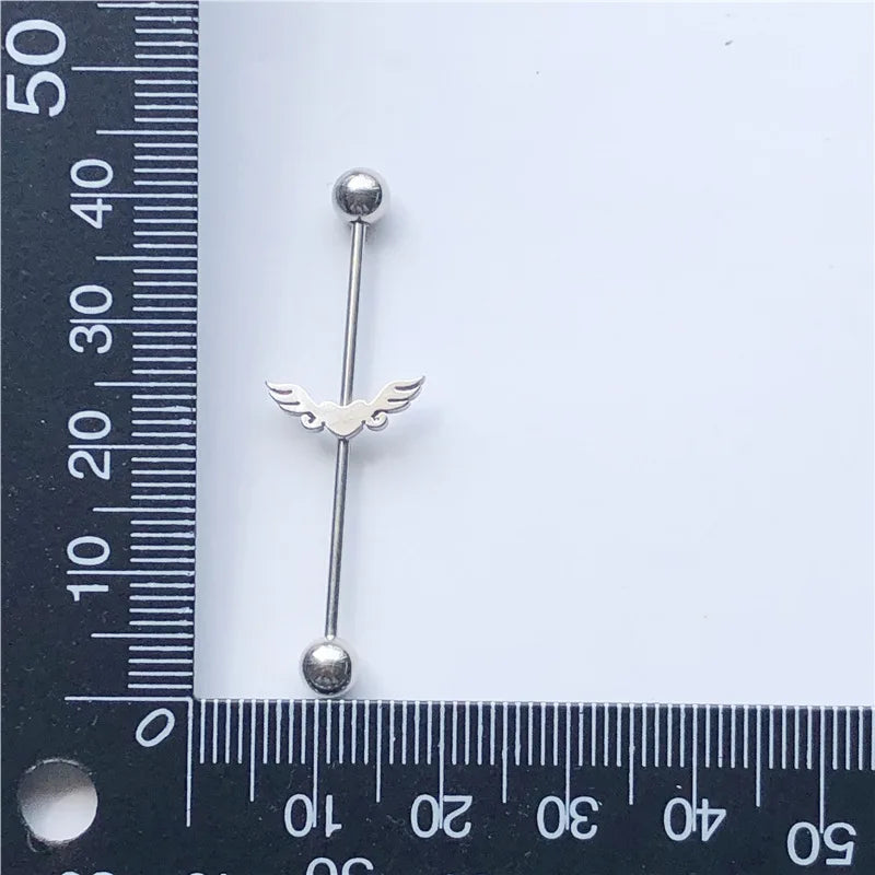 14G Cross Industrial Barbell Piercing Heart Earring Straigh Bar Cartilage Ear Piercing Barbells Body Jewelry Ear Piercing Ring