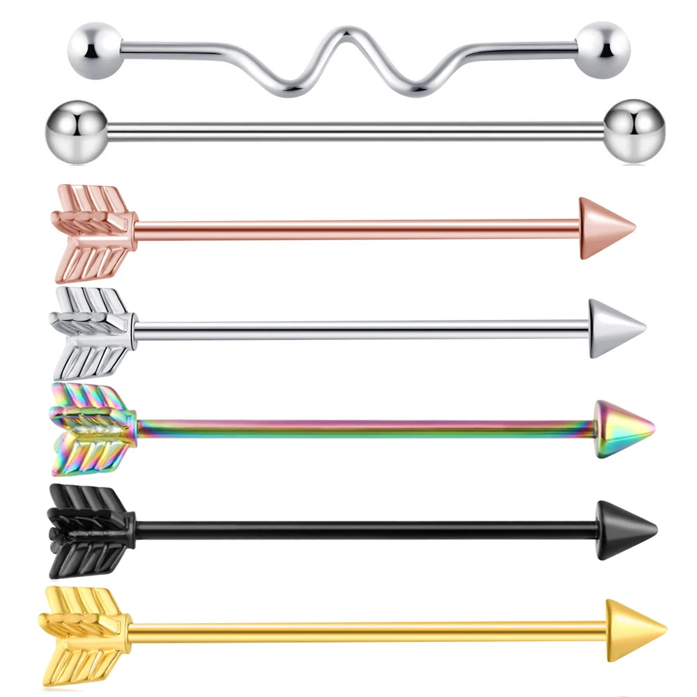 14G Industrial Piercing Barbells Jewelry Surgical Steel CZ Marble Pearl Style for Women Men Cartilage Earring Body Piercing