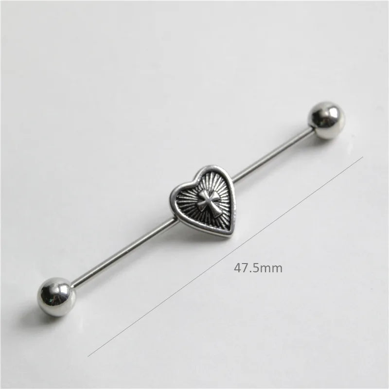 14G Cross Industrial Barbell Piercing Heart Earring Straigh Bar Cartilage Ear Piercing Barbells Body Jewelry Ear Piercing Ring