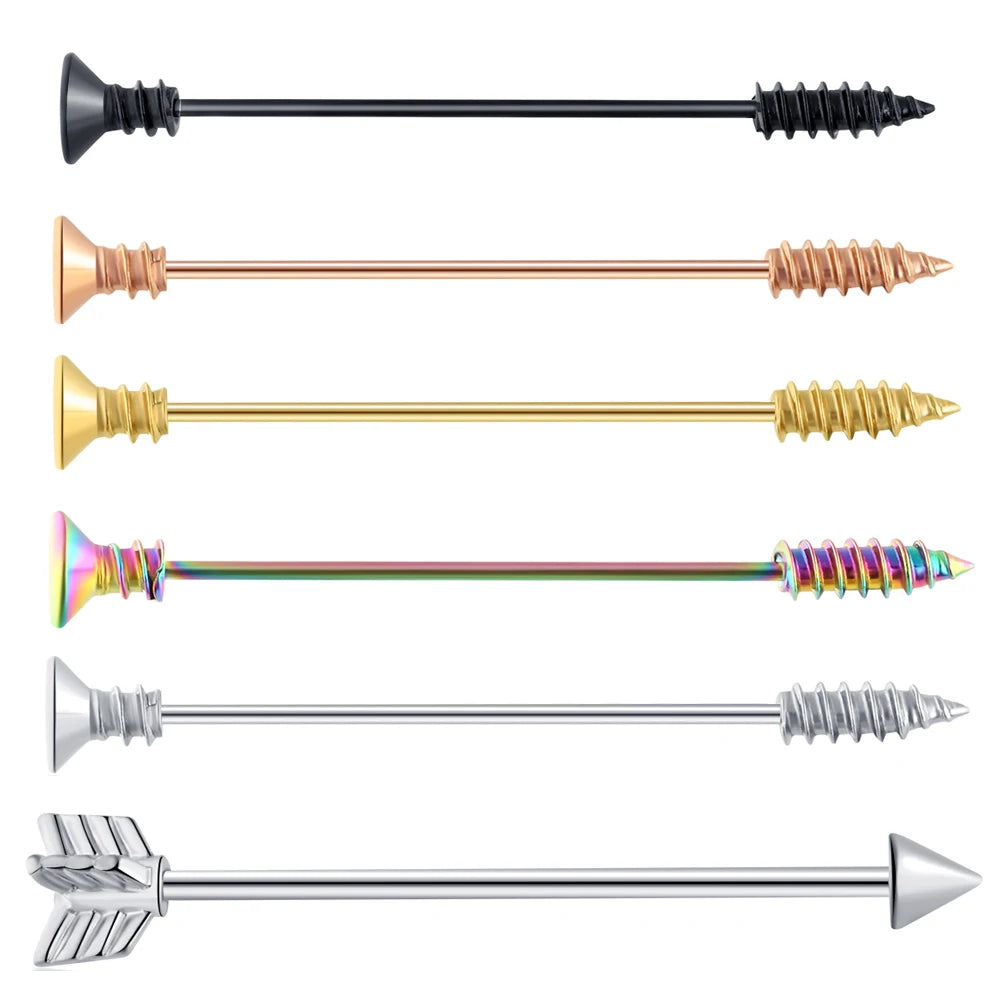 14G Industrial Piercing Barbells Jewelry Surgical Steel CZ Marble Pearl Style for Women Men Cartilage Earring Body Piercing