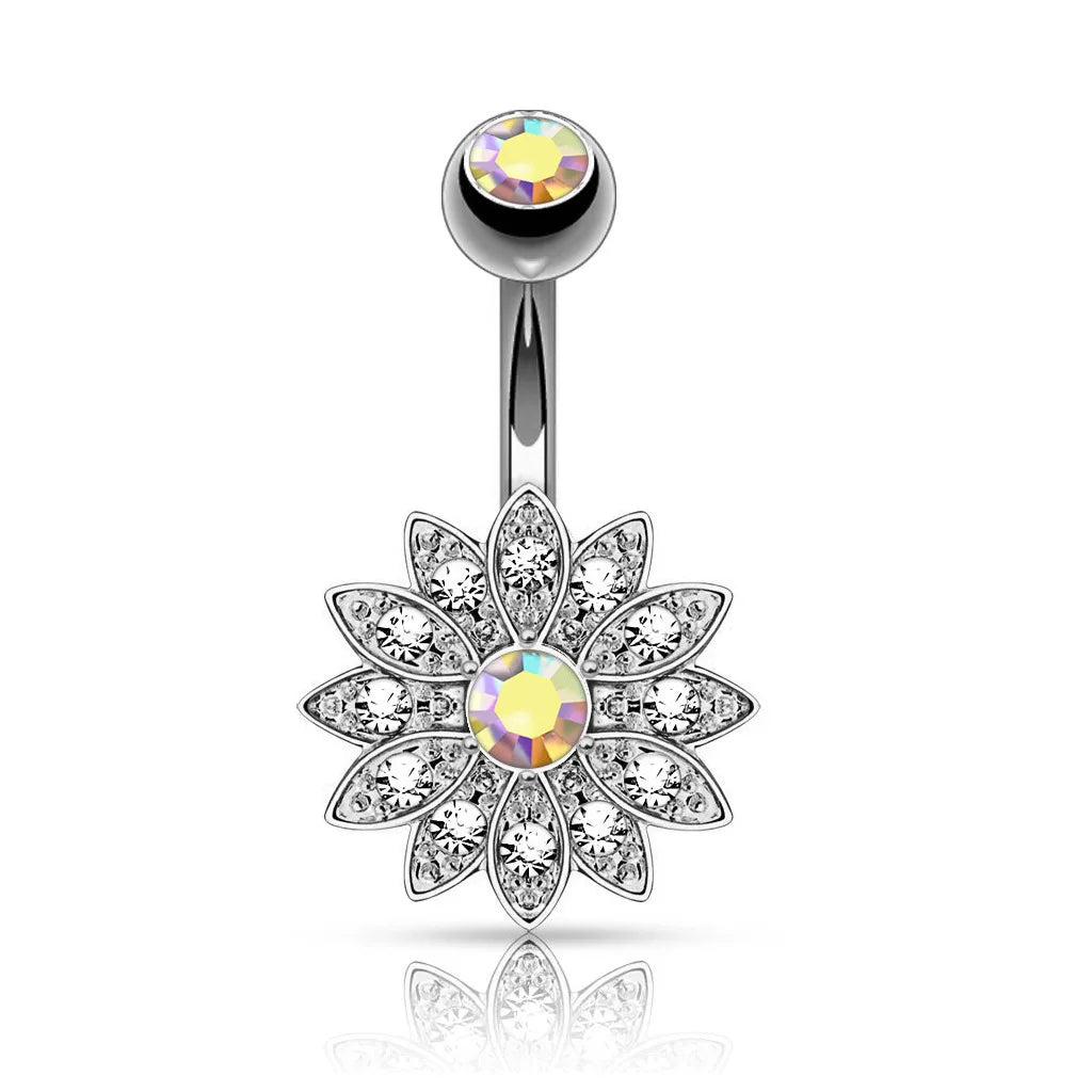 14G Surgical Steel Dangle Navel Belly Button Ring Bar Curved Barbell Body Piercing Jewelry for Women Crystal CZ Ball Screw