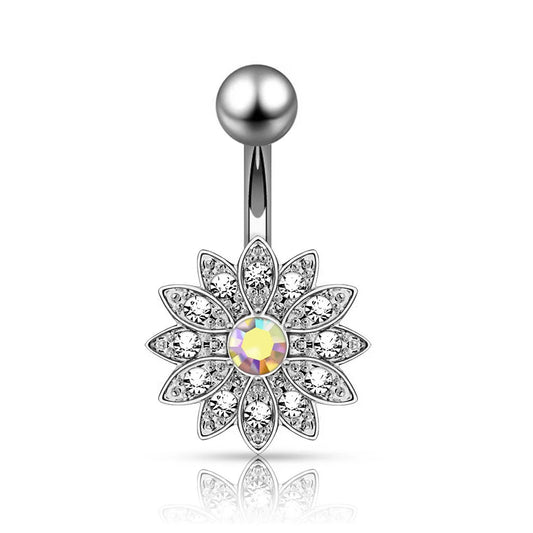 14G Surgical Steel Dangle Navel Belly Button Ring Bar Curved Barbell Body Piercing Jewelry for Women Crystal CZ Ball Screw
