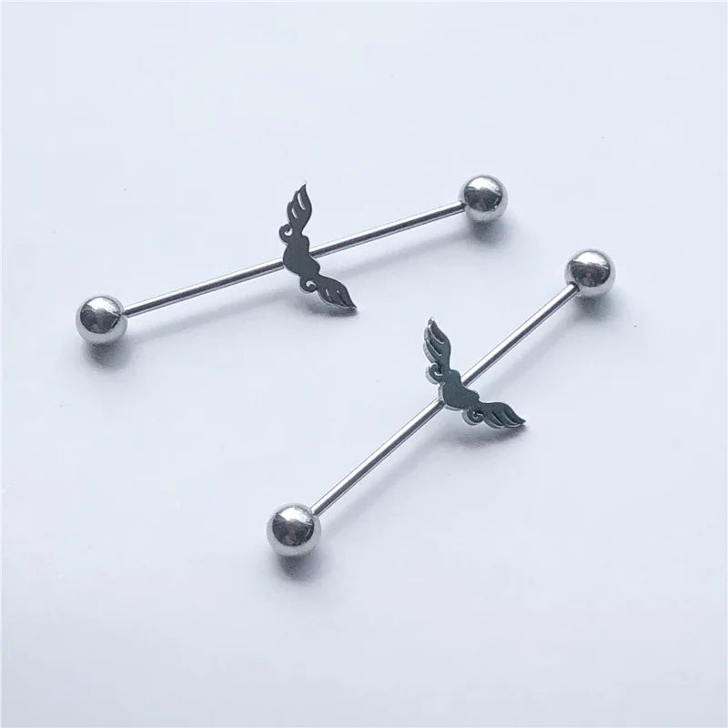 14G Cross Industrial Barbell Piercing Heart Earring Straigh Bar Cartilage Ear Piercing Barbells Body Jewelry Ear Piercing Ring