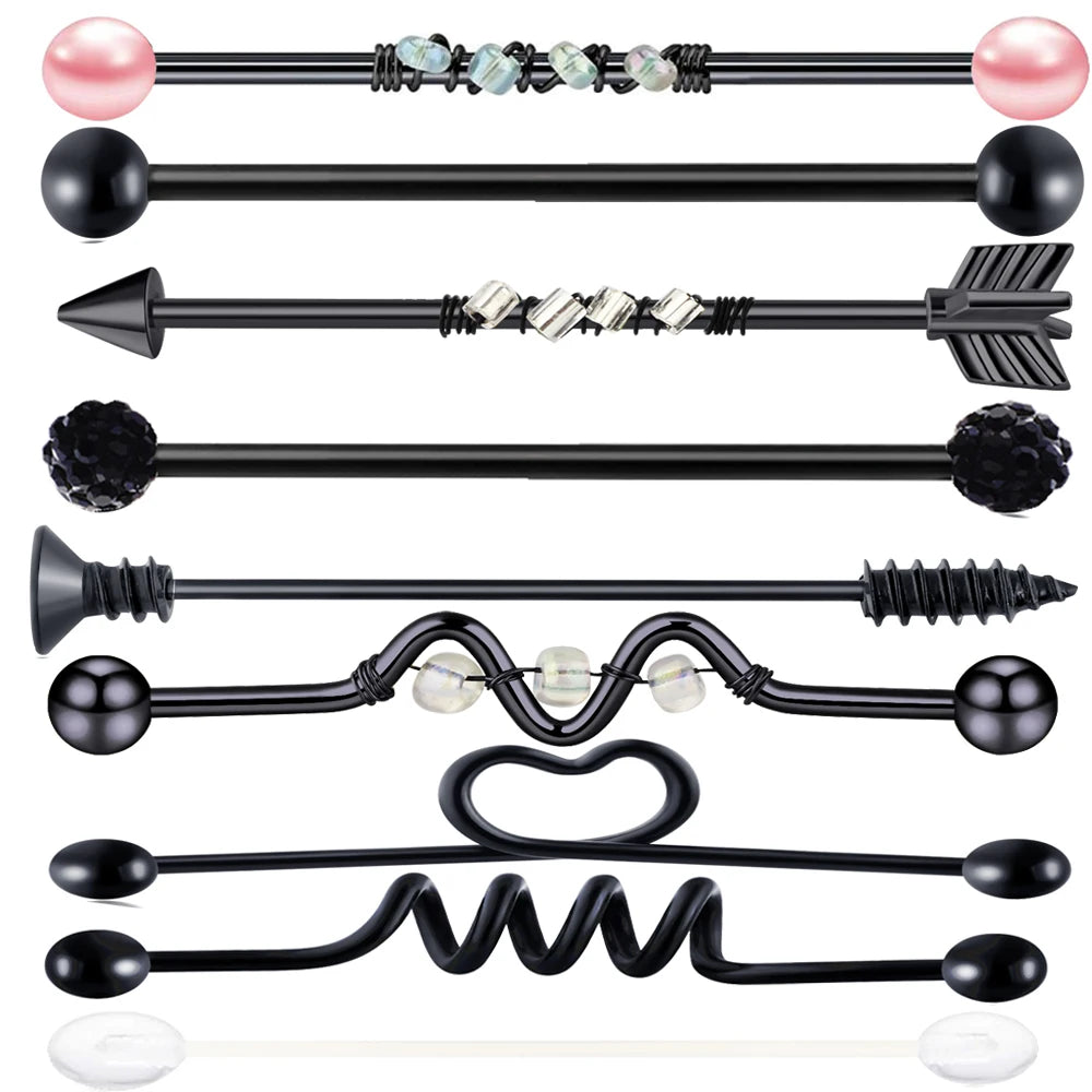 14G Industrial Piercing Barbells Jewelry Surgical Steel CZ Marble Pearl Style for Women Men Cartilage Earring Body Piercing