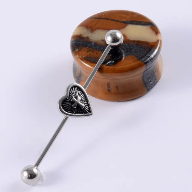14G Cross Industrial Barbell Piercing Heart Earring Straigh Bar Cartilage Ear Piercing Barbells Body Jewelry Ear Piercing Ring