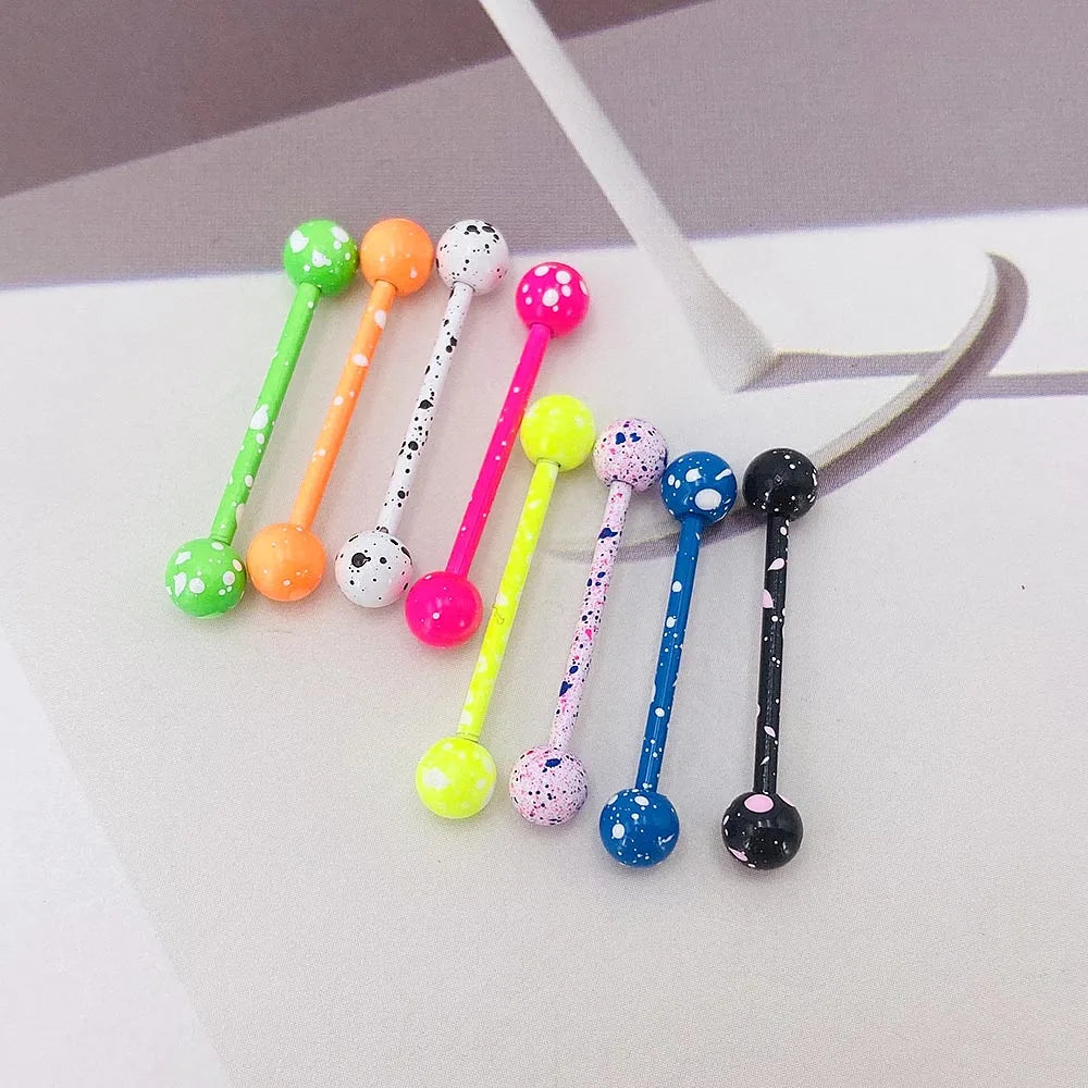 10Pcs/Lot Sexy Mixed Colorful Tongue Rings Surgical Stainless Steel Piercing Tongue Studs  For Women Men Body Piercing Jewelry