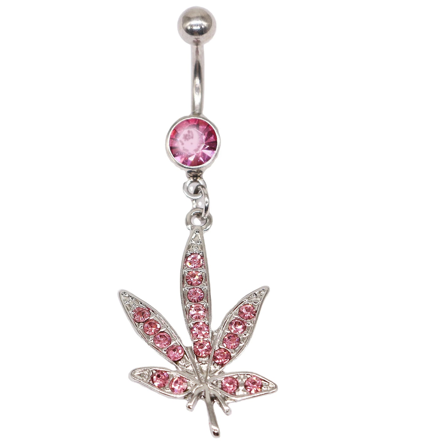 Gaby CZ Dangle Gem Maple Leaf Body Piercing Jewelry 316L Surgical Steel Belly Rings for Wedding and Engagement Stainless Steel