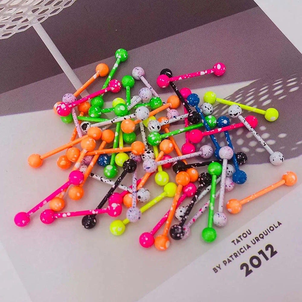 10Pcs/Lot Sexy Mixed Colorful Tongue Rings Surgical Stainless Steel Piercing Tongue Studs  For Women Men Body Piercing Jewelry