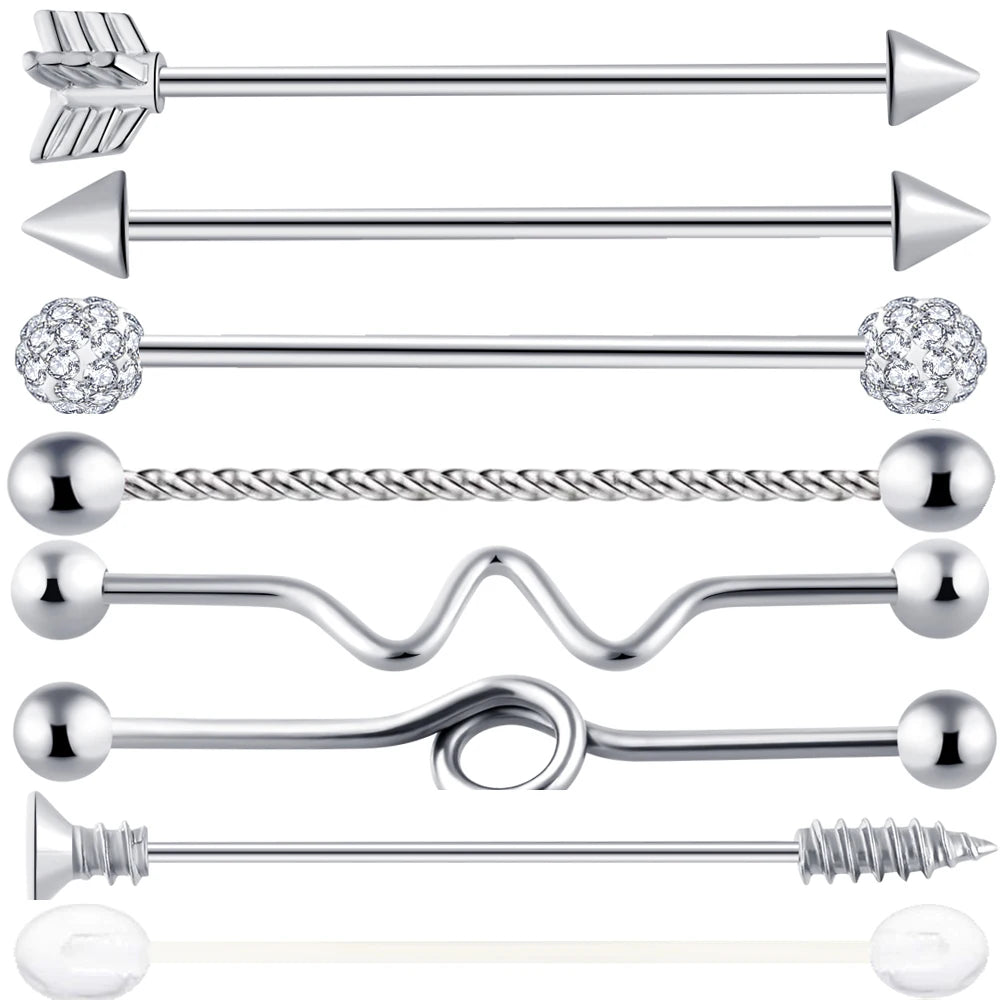 14G Industrial Piercing Barbells Jewelry Surgical Steel CZ Marble Pearl Style for Women Men Cartilage Earring Body Piercing