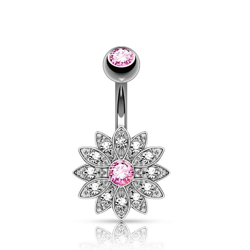 14G Surgical Steel Dangle Navel Belly Button Ring Bar Curved Barbell Body Piercing Jewelry for Women Crystal CZ Ball Screw
