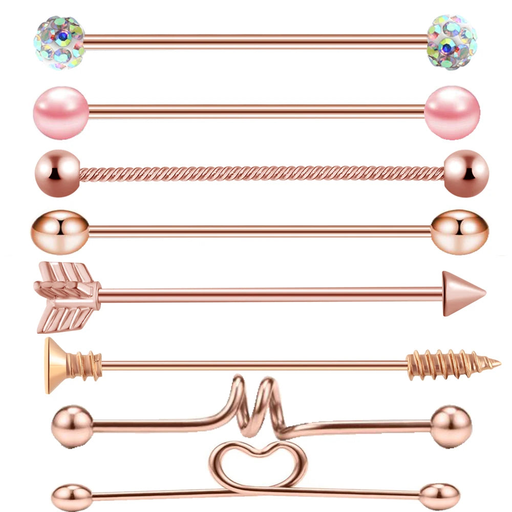 14G Industrial Piercing Barbells Jewelry Surgical Steel CZ Marble Pearl Style for Women Men Cartilage Earring Body Piercing