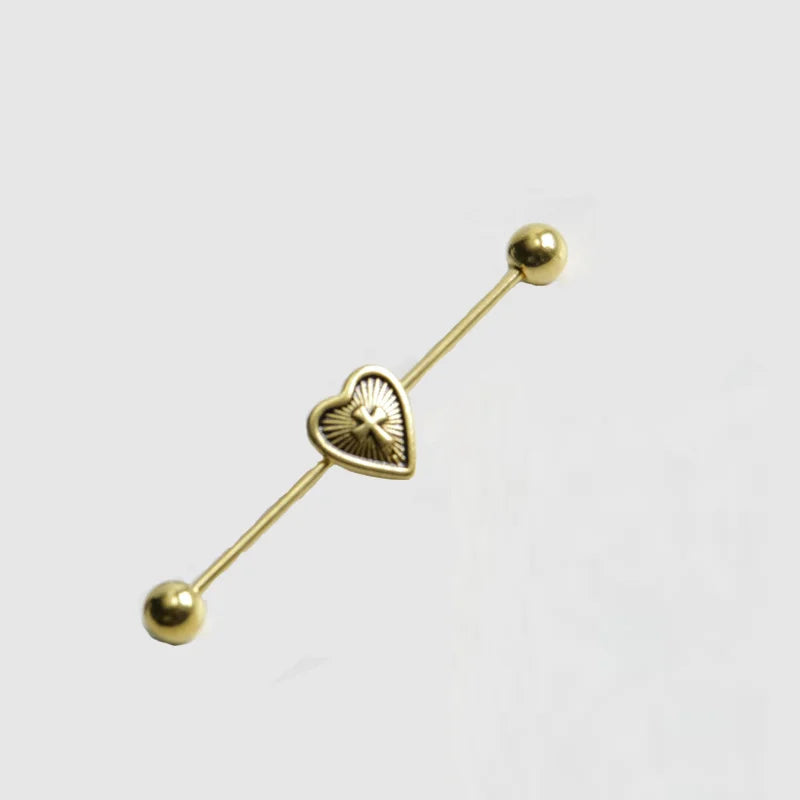 14G Cross Industrial Barbell Piercing Heart Earring Straigh Bar Cartilage Ear Piercing Barbells Body Jewelry Ear Piercing Ring