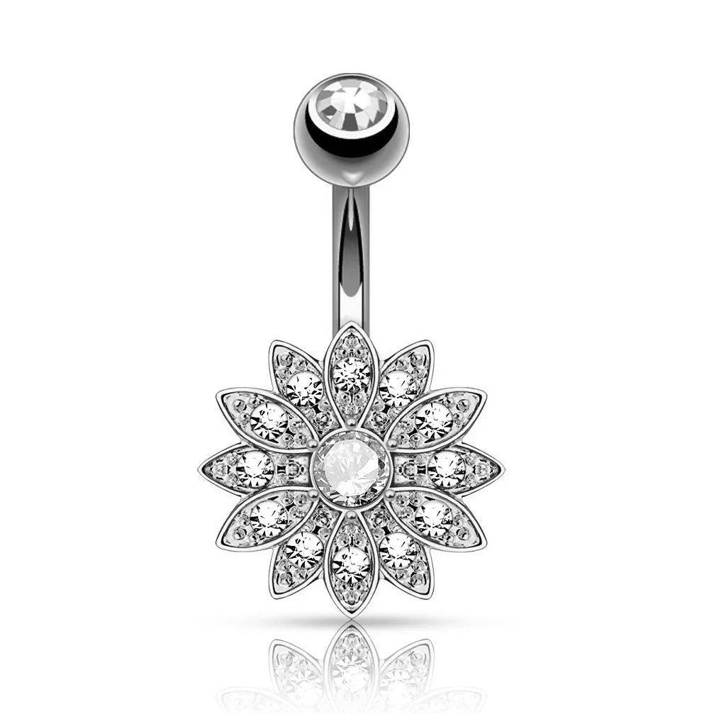 14G Surgical Steel Dangle Navel Belly Button Ring Bar Curved Barbell Body Piercing Jewelry for Women Crystal CZ Ball Screw