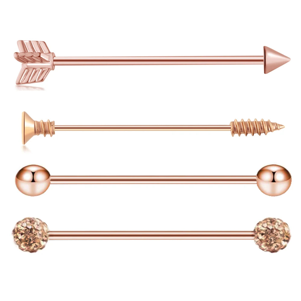 14G Industrial Piercing Barbells Jewelry Surgical Steel CZ Marble Pearl Style for Women Men Cartilage Earring Body Piercing