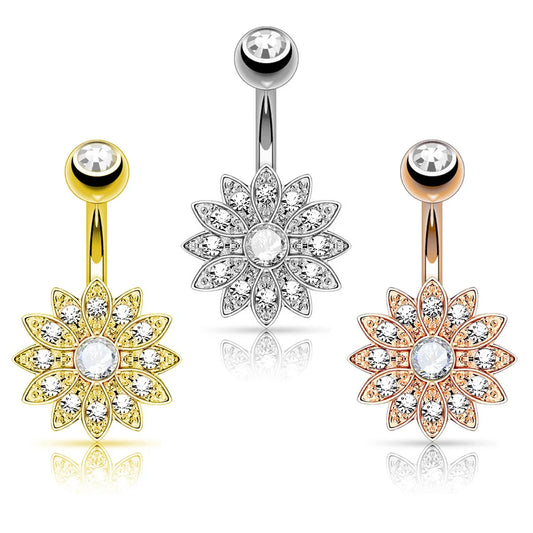14G Surgical Steel Dangle Navel Belly Button Ring Bar Curved Barbell Body Piercing Jewelry for Women Crystal CZ Ball Screw