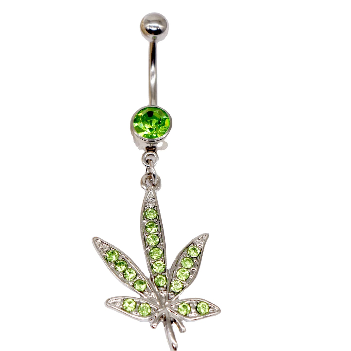 Gaby CZ Dangle Gem Maple Leaf Body Piercing Jewelry 316L Surgical Steel Belly Rings for Wedding and Engagement Stainless Steel
