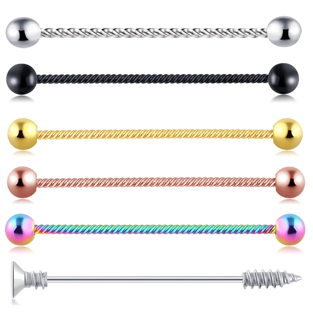 14G Industrial Piercing Barbells Jewelry Surgical Steel CZ Marble Pearl Style for Women Men Cartilage Earring Body Piercing