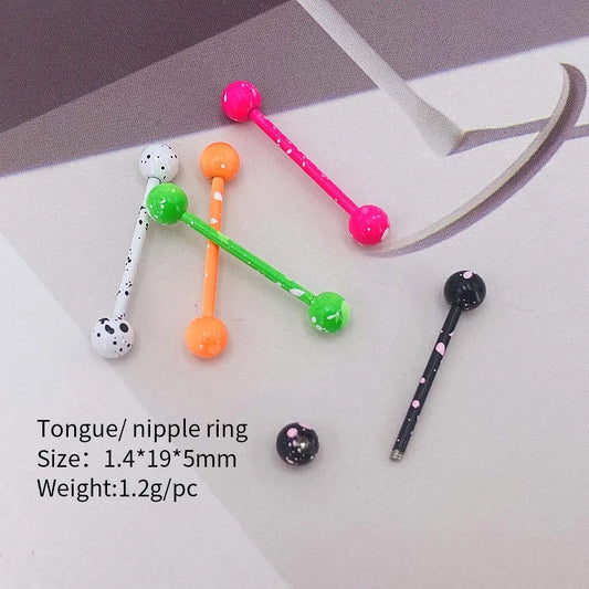 10Pcs/Lot Sexy Mixed Colorful Tongue Rings Surgical Stainless Steel Piercing Tongue Studs  For Women Men Body Piercing Jewelry