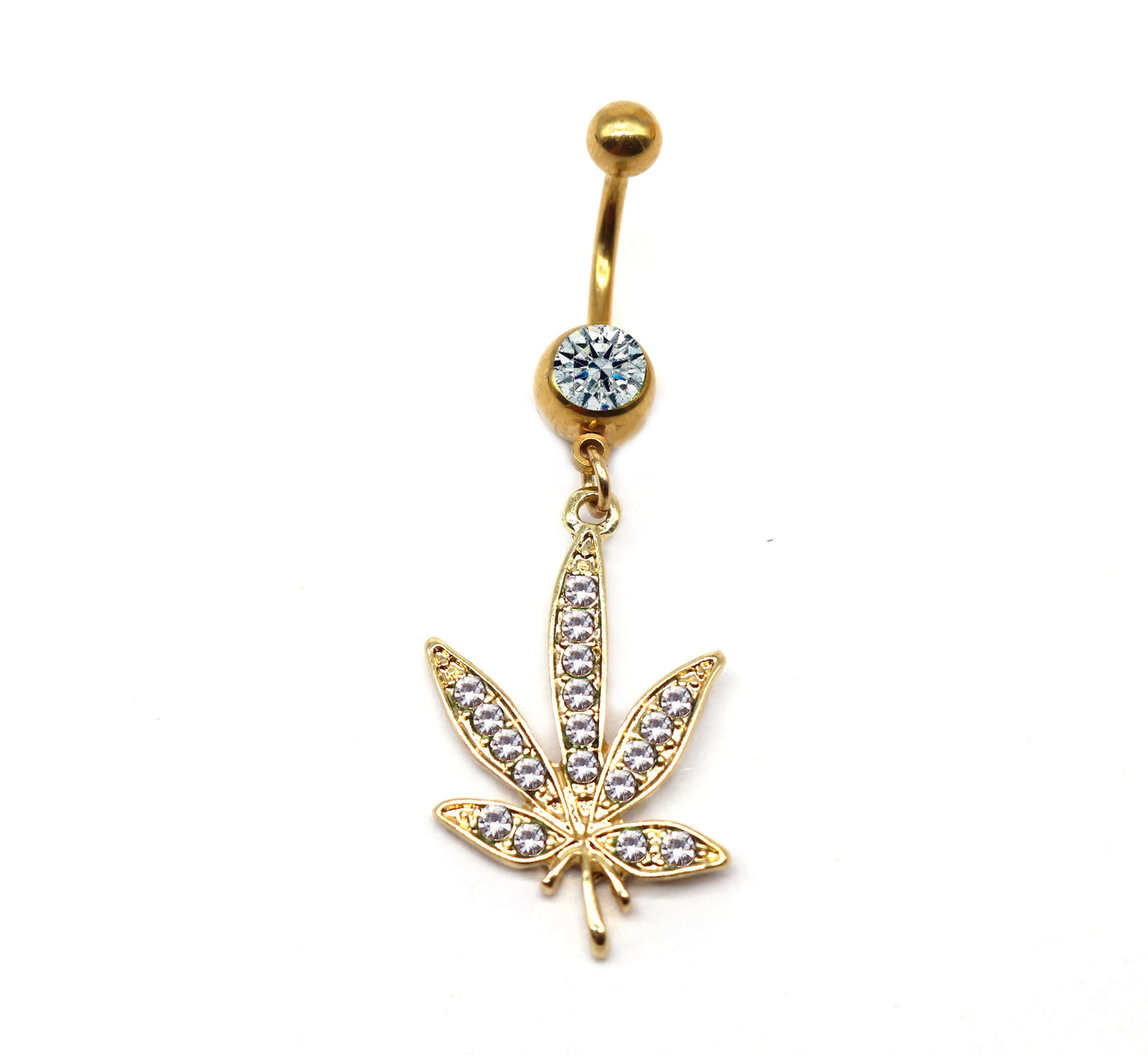 Gaby CZ Dangle Gem Maple Leaf Body Piercing Jewelry 316L Surgical Steel Belly Rings for Wedding and Engagement Stainless Steel