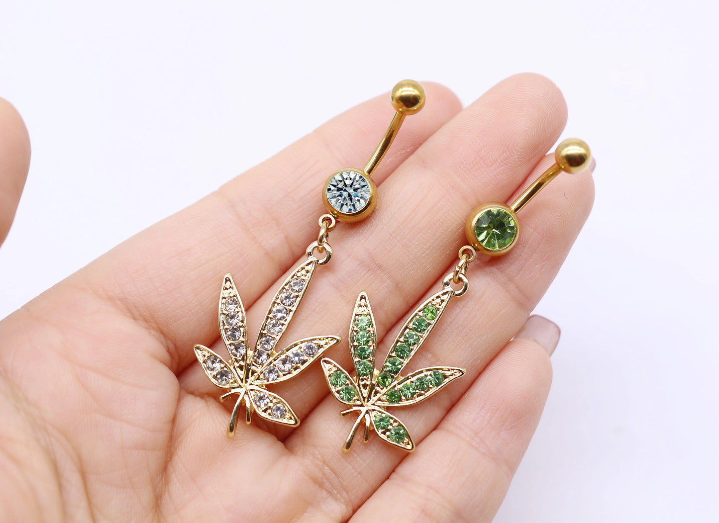 Gaby CZ Dangle Gem Maple Leaf Body Piercing Jewelry 316L Surgical Steel Belly Rings for Wedding and Engagement Stainless Steel