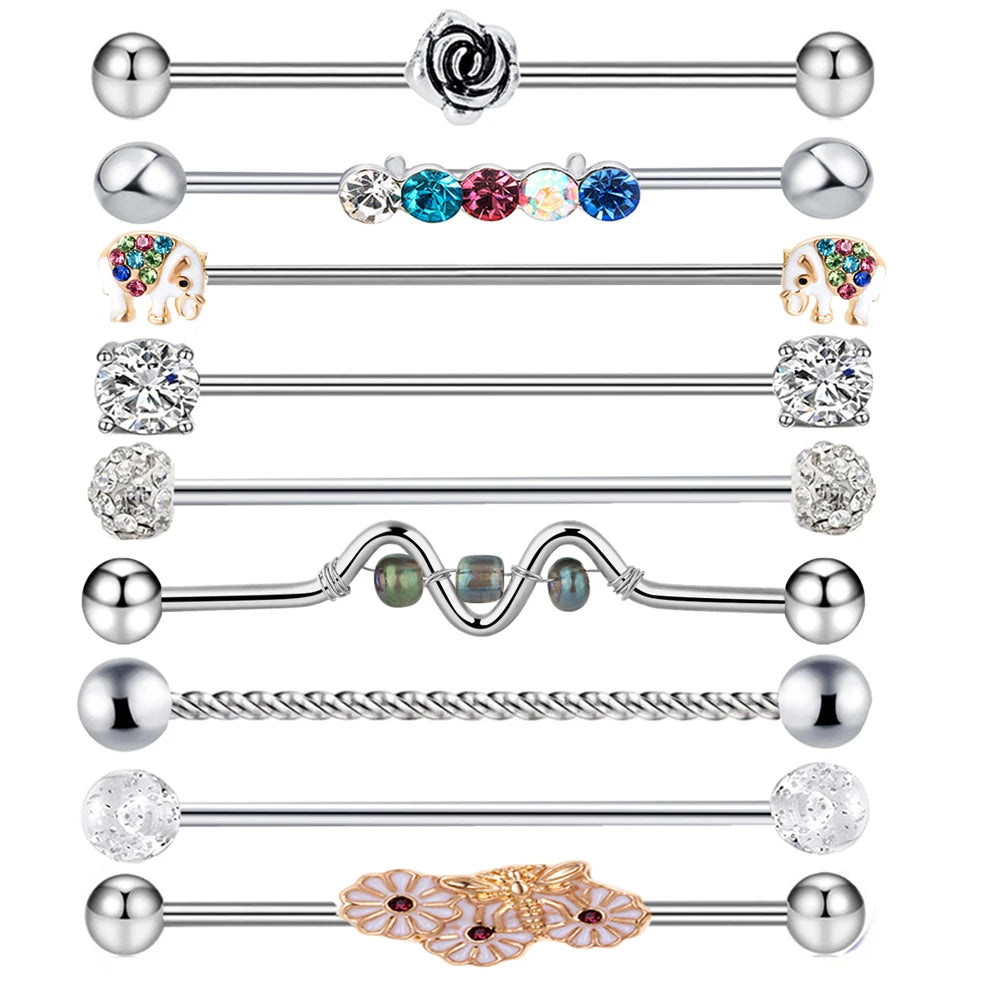 14G Industrial Piercing Barbells Jewelry Surgical Steel CZ Marble Pearl Style for Women Men Cartilage Earring Body Piercing