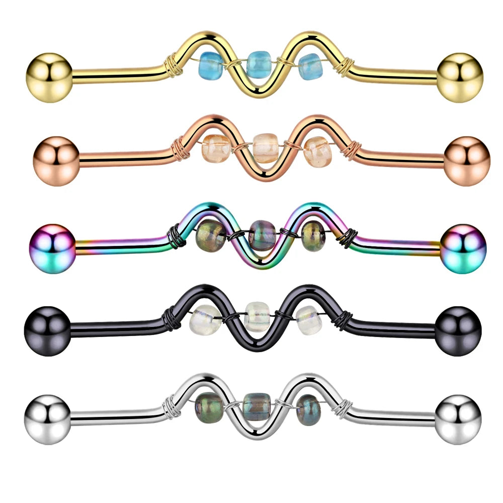 14G Industrial Piercing Barbells Jewelry Surgical Steel CZ Marble Pearl Style for Women Men Cartilage Earring Body Piercing