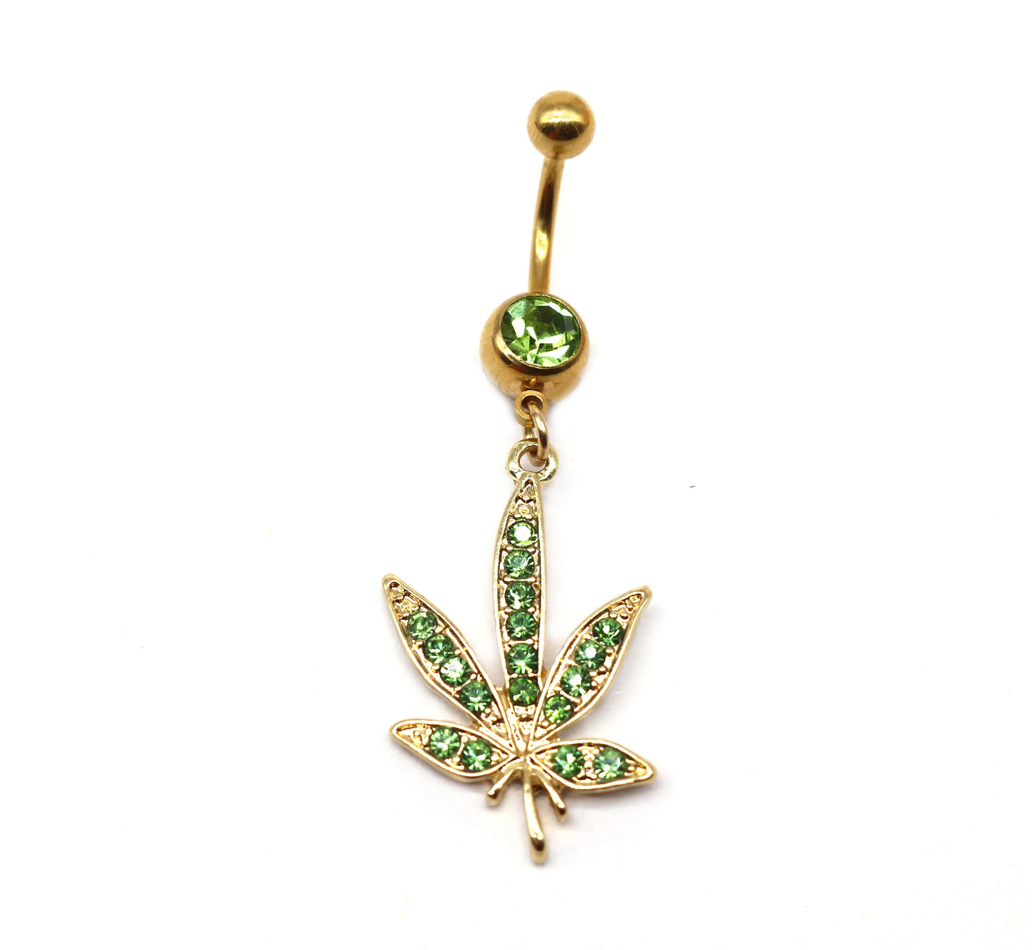 Gaby CZ Dangle Gem Maple Leaf Body Piercing Jewelry 316L Surgical Steel Belly Rings for Wedding and Engagement Stainless Steel
