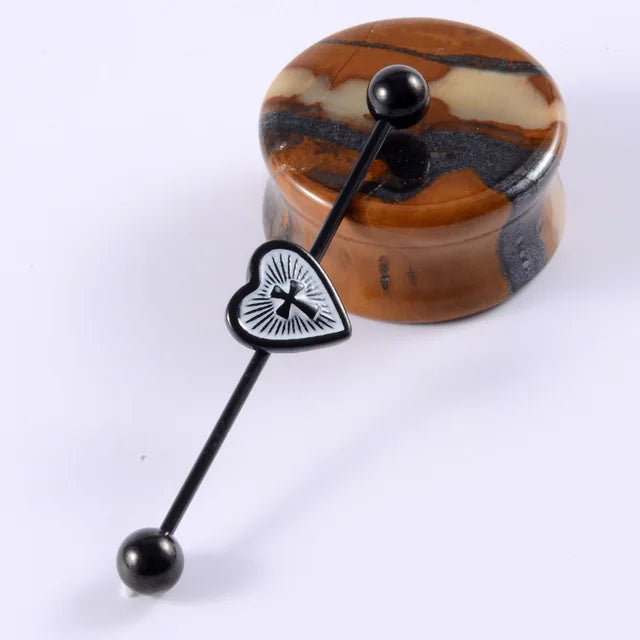 14G Cross Industrial Barbell Piercing Heart Earring Straigh Bar Cartilage Ear Piercing Barbells Body Jewelry Ear Piercing Ring