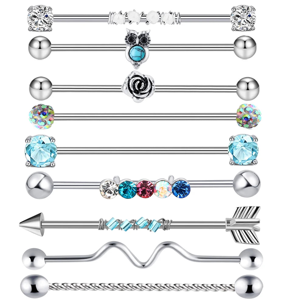 14G Industrial Piercing Barbells Jewelry Surgical Steel CZ Marble Pearl Style for Women Men Cartilage Earring Body Piercing