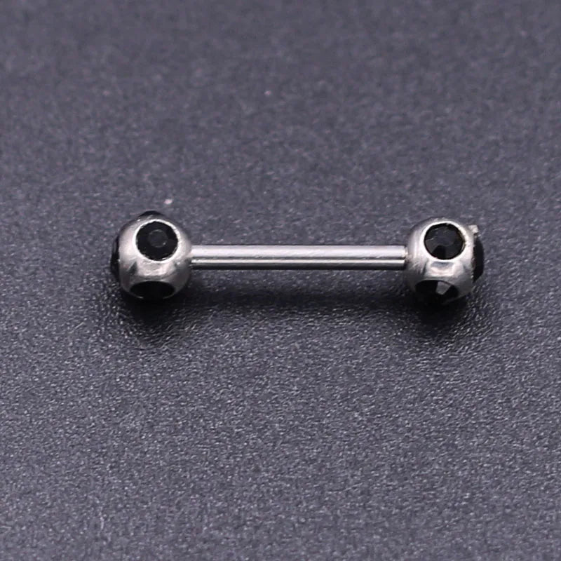 1Pc 10 Styles 1.2*10+4mm Zircon Ball Party Friendly Tongue Ring / Straight Barbell - Barbell Body Jewelry