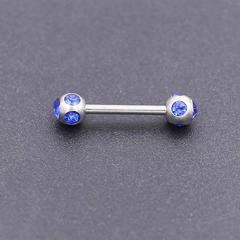 1Pc 10 Styles 1.2*10+4mm Zircon Ball Party Friendly Tongue Ring / Straight Barbell - Barbell Body Jewelry