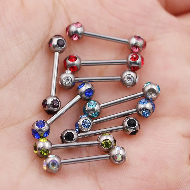 1Pc 10 Styles 1.2*10+4mm Zircon Ball Party Friendly Tongue Ring / Straight Barbell - Barbell Body Jewelry