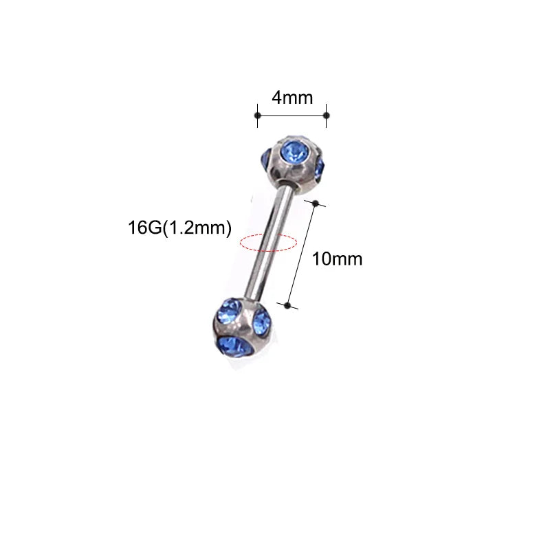 1Pc 10 Styles 1.2*10+4mm Zircon Ball Party Friendly Tongue Ring / Straight Barbell - Barbell Body Jewelry