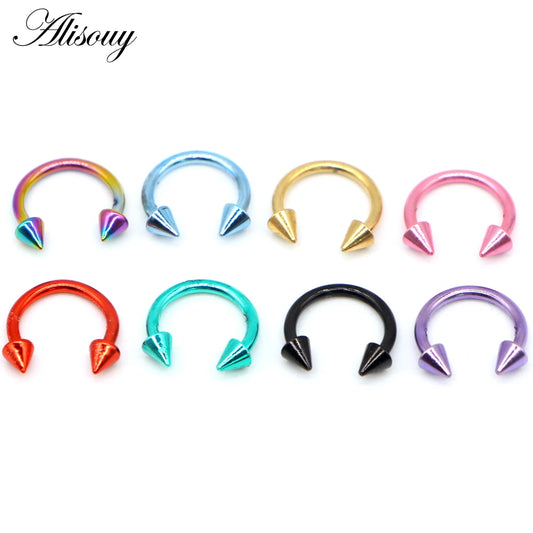Alisouy 1pc Stainless Steel Horseshoe Spike Nose Septum Rings Eyebrow Tragus Ear Rings Body Piercing Nariz Jewelry Piercing