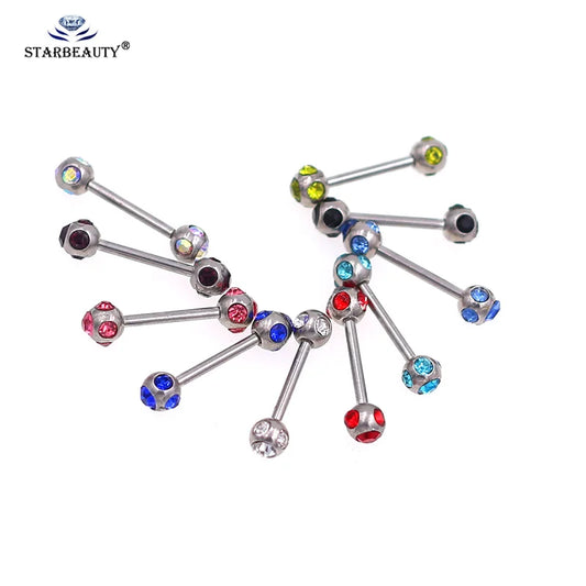 1Pc 10 Styles 1.2*10+4mm Zircon Ball Party Friendly Tongue Ring / Straight Barbell - Barbell Body Jewelry