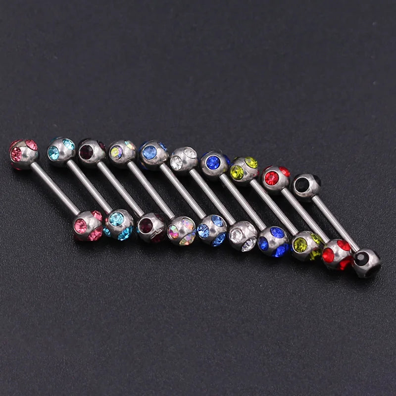 1Pc 10 Styles 1.2*10+4mm Zircon Ball Party Friendly Tongue Ring / Straight Barbell - Barbell Body Jewelry