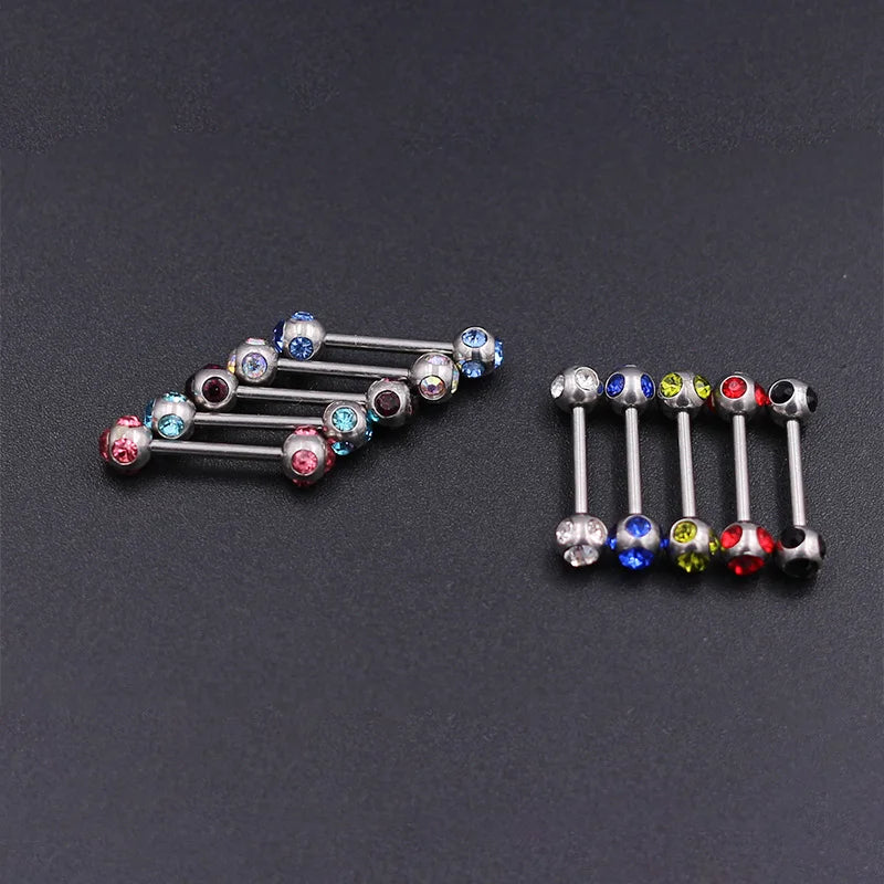 1Pc 10 Styles 1.2*10+4mm Zircon Ball Party Friendly Tongue Ring / Straight Barbell - Barbell Body Jewelry