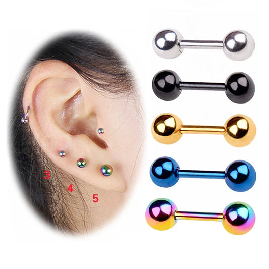 Versatile Stainless Steel Tragus Stud Earrings - 3pcs Set for Men & Women