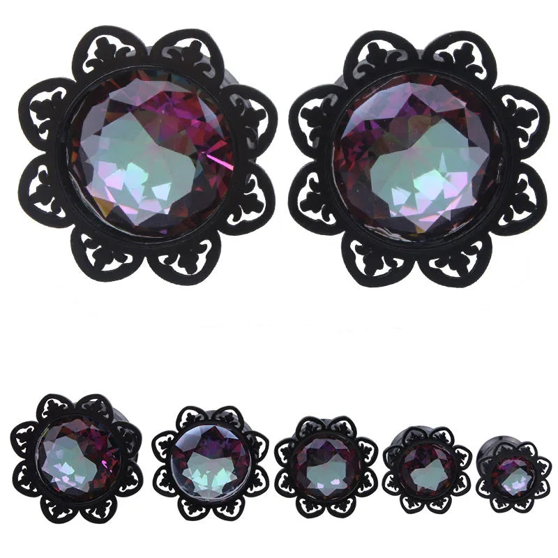 Alisouy 1 Pair Surgical Stainless Steel Gauge Earrings Black Ear Plug Tunnel Piercing Body Jewelry Single Flared Ear Expander