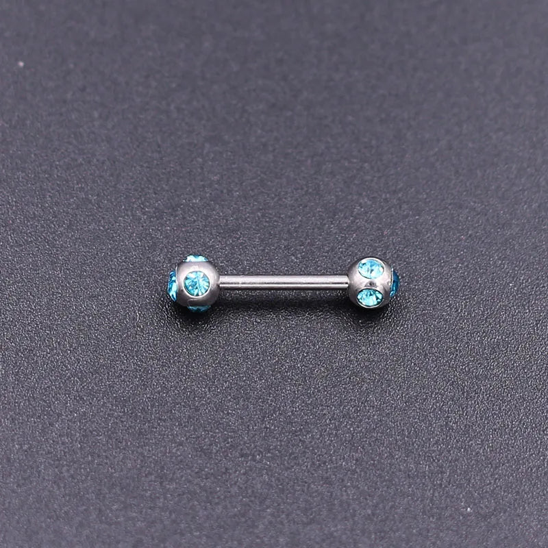 1Pc 10 Styles 1.2*10+4mm Zircon Ball Party Friendly Tongue Ring / Straight Barbell - Barbell Body Jewelry