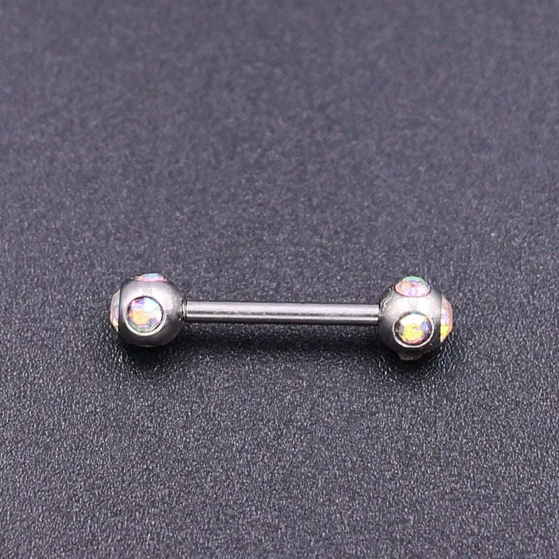 1Pc 10 Styles 1.2*10+4mm Zircon Ball Party Friendly Tongue Ring / Straight Barbell - Barbell Body Jewelry