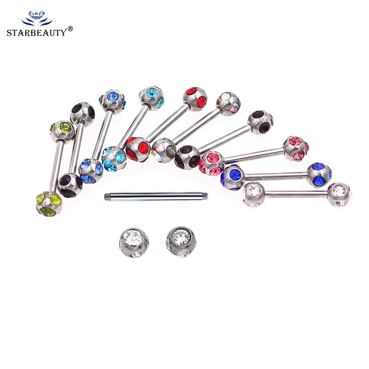 1Pc 10 Styles 1.2*10+4mm Zircon Ball Party Friendly Tongue Ring / Straight Barbell - Barbell Body Jewelry