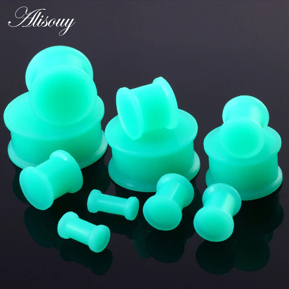 Alisouy 1Pair Flexible Silicone Green Ear Plugs and Tunnels Ear Gauge Plug Tunnel Body Jewelry Piercing Stretcher Expanders
