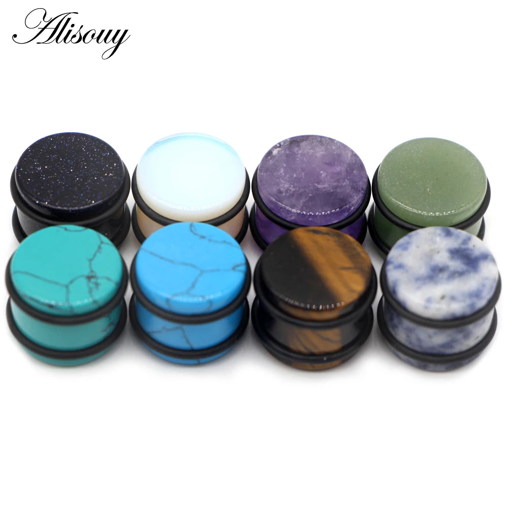 2PCS Natural Stone Ear Plugs Gauges Women Men Earrings Ear Flesh Tunnel Expander Ear Stretcher Body Piercing Jewelry 5mm-16mm