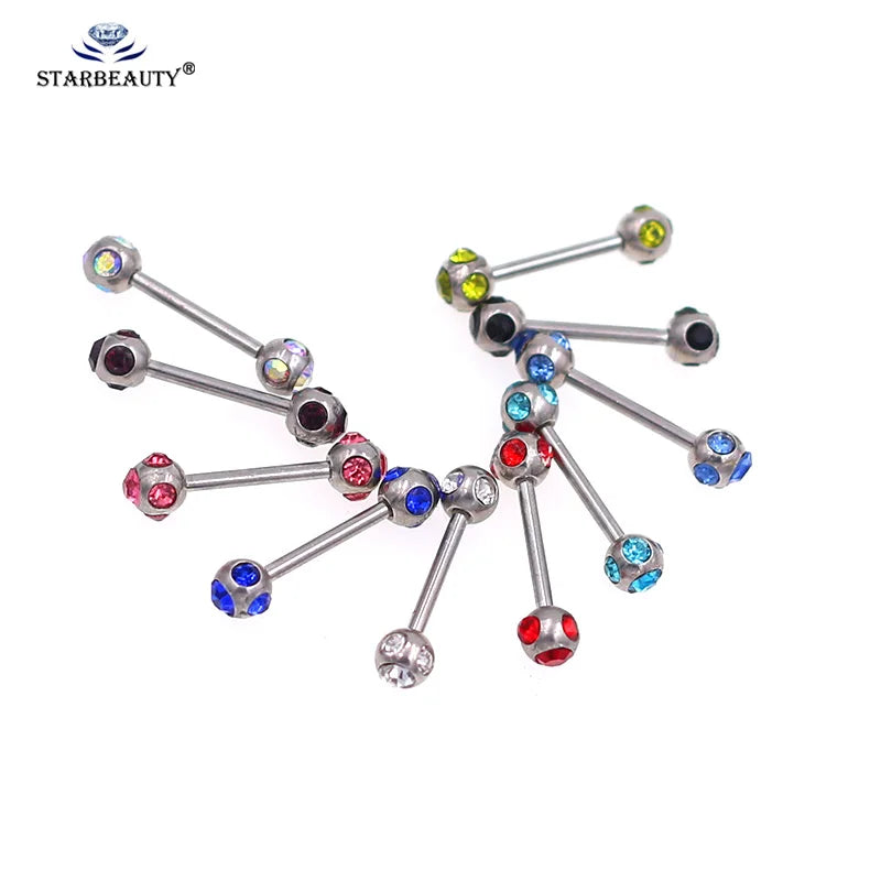 1Pc 10 Styles 1.2*10+4mm Zircon Ball Party Friendly Tongue Ring / Straight Barbell - Barbell Body Jewelry